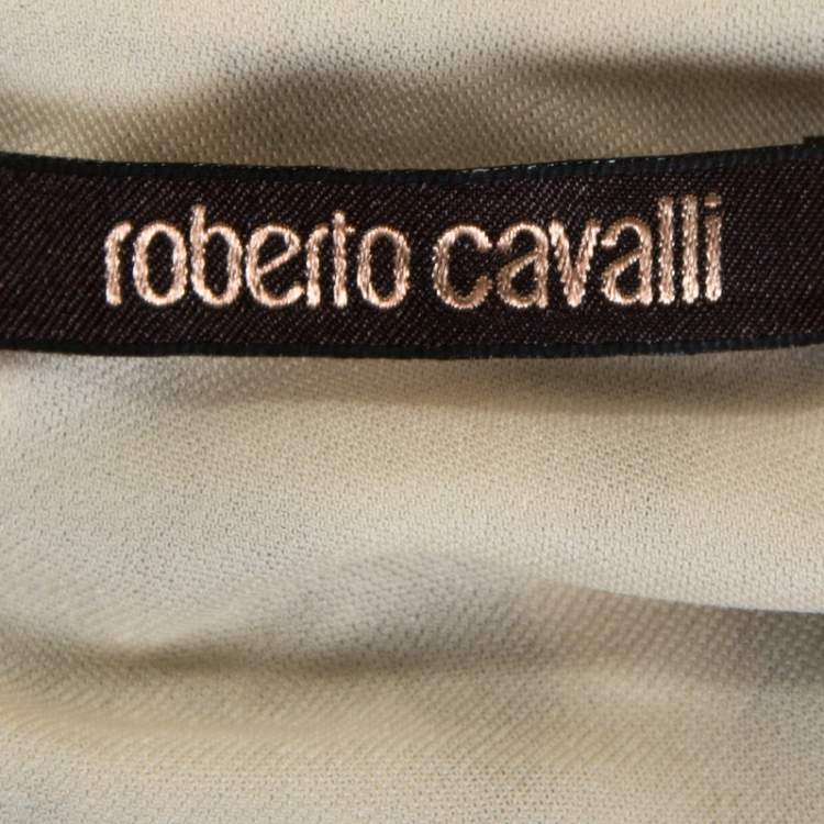 Pre Owned Roberto Cavalli Brown Animal Print Brooch Detail One Shoulder Dress M
