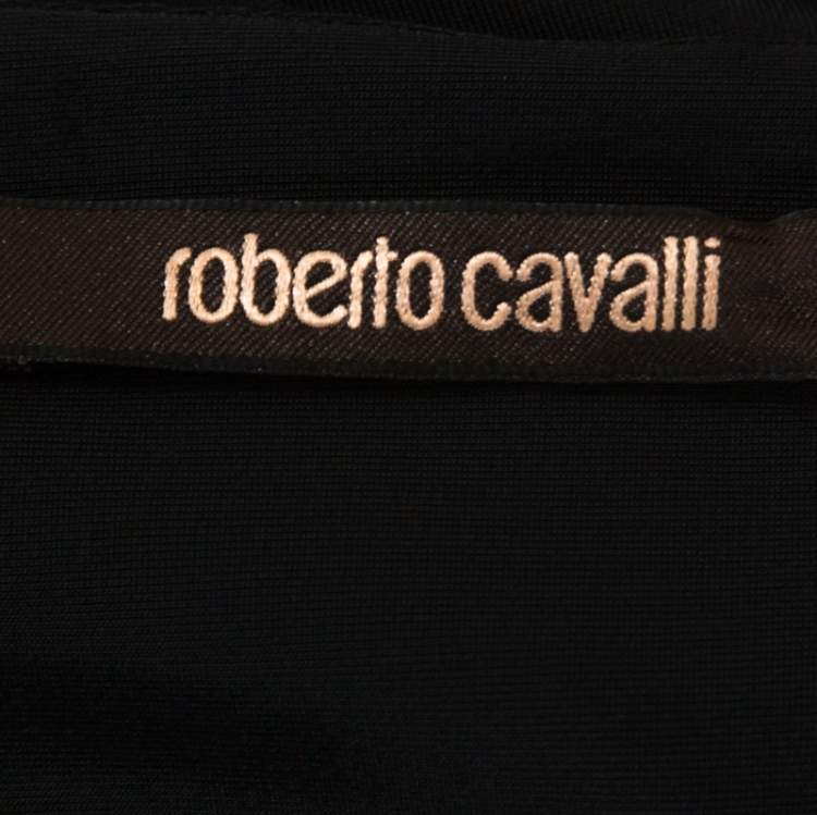 Pre Owned Roberto Cavalli Multicolor Stretch Jersey Draped V Neck Maxi Dress S
