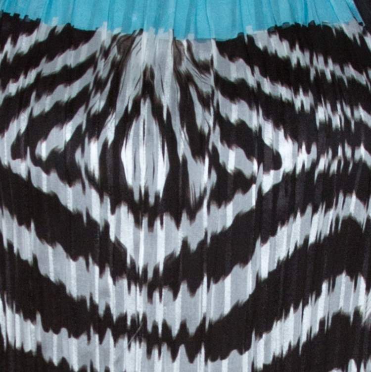 Pre Owned Roberto Cavalli Black Printed Silk Pleated Halter Neck Top S