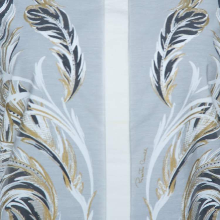 مملوكة مسبقًا Roberto Cavalli White Brasso Feather Print Cotton Shirt Dress S