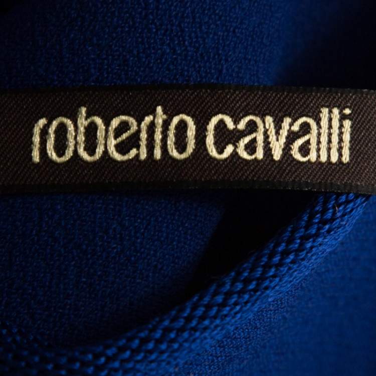 Pre Owned Roberto Cavalli Blue Embossed Jacquard Knit Fitted Dress S
