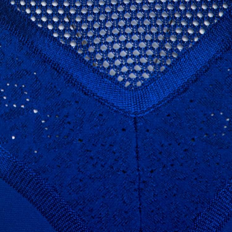 Pre Owned Roberto Cavalli Blue Embossed Jacquard Knit Fitted Dress S