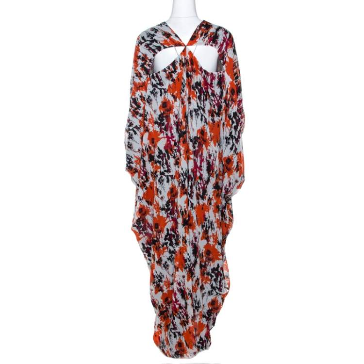 Pre Owned Roberto Cavalli Multicolor Printed Silk Cutout Detail Kaftan M