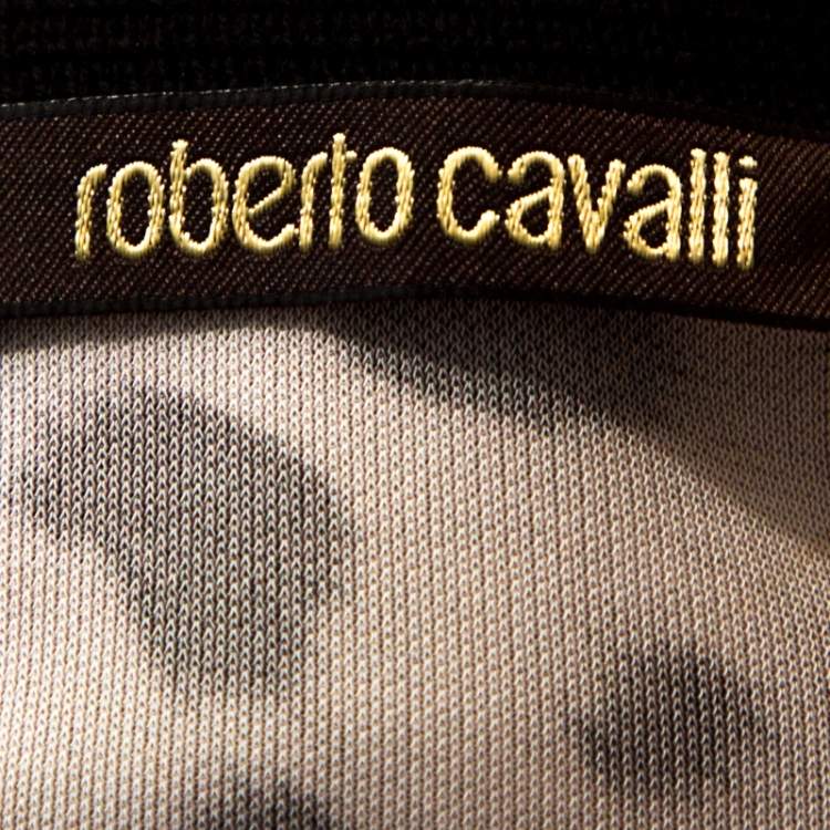 Pre Owned Roberto Cavalli Green Animal Print Knit Fitted Hem Dress M