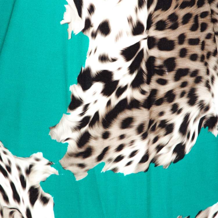 Pre Owned Roberto Cavalli Green Animal Print Knit Fitted Hem Dress M