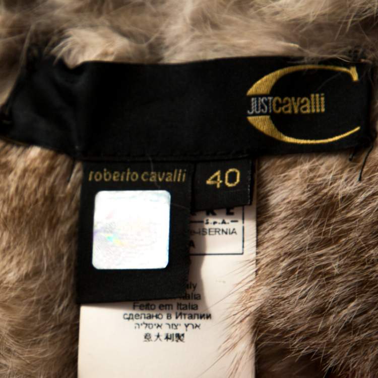 مملوكة مسبقًا Roberto Cavalli Beige Rabbit Fur Belted Coat S