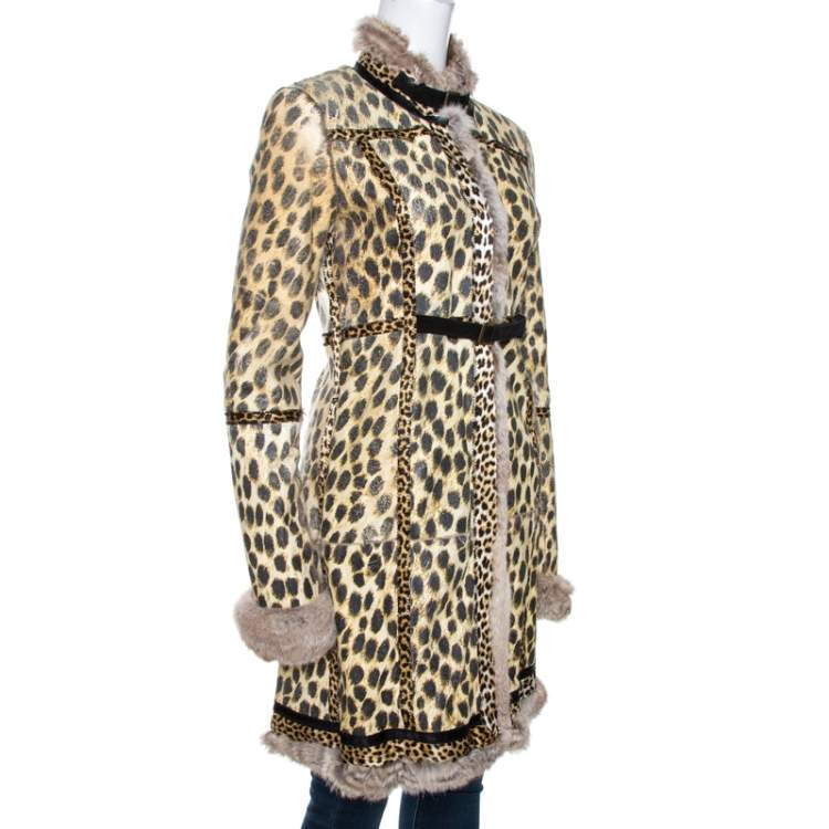 مملوكة مسبقًا Roberto Cavalli Beige Rabbit Fur Belted Coat S