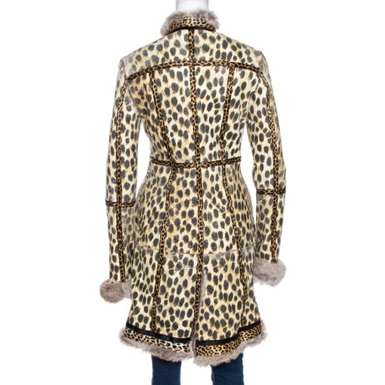 مملوكة مسبقًا Roberto Cavalli Beige Rabbit Fur Belted Coat S