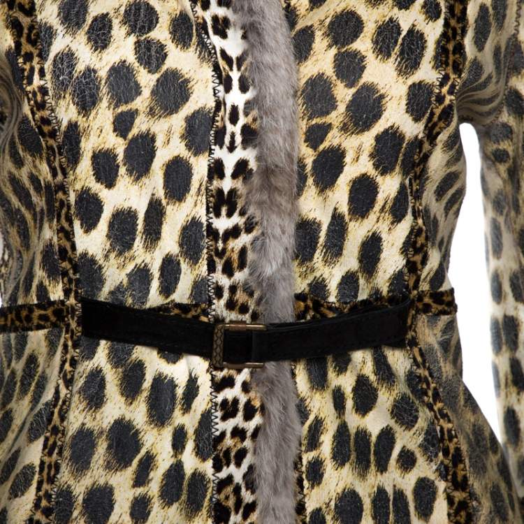 مملوكة مسبقًا Roberto Cavalli Beige Rabbit Fur Belted Coat S