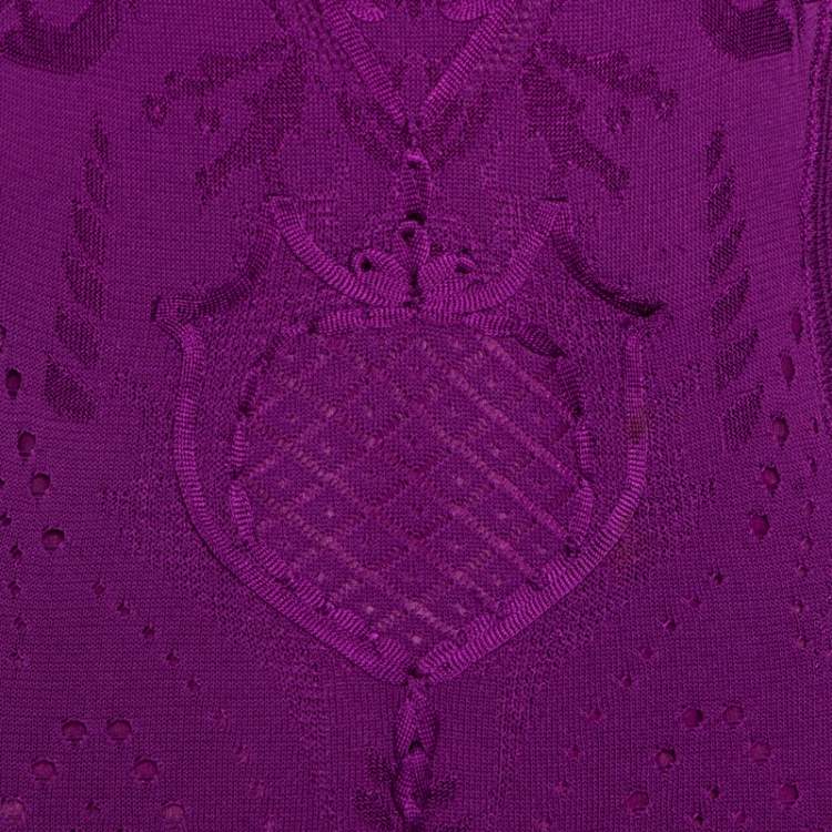 Pre Owned Roberto Cavalli Fuschia Crochet Knit Sleeveless Maxi Dress S 