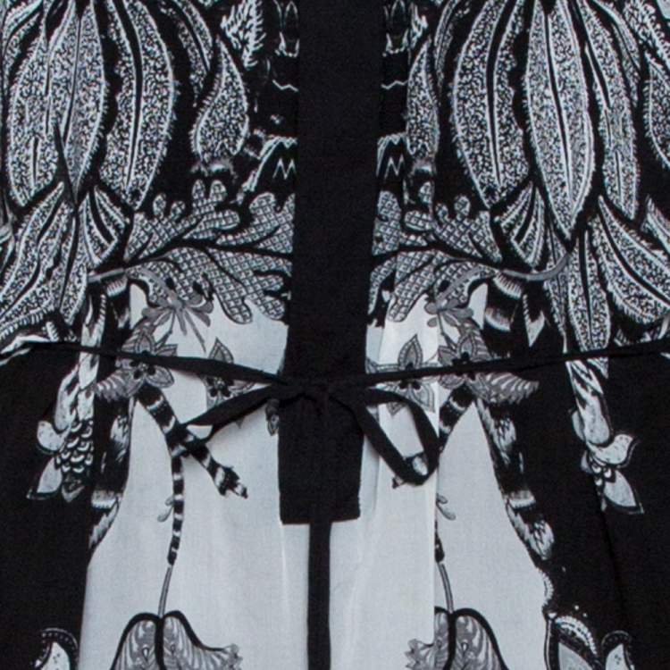 Pre Owned Roberto Cavalli Monochrome Floral Print Silk Kaftan Tunic S