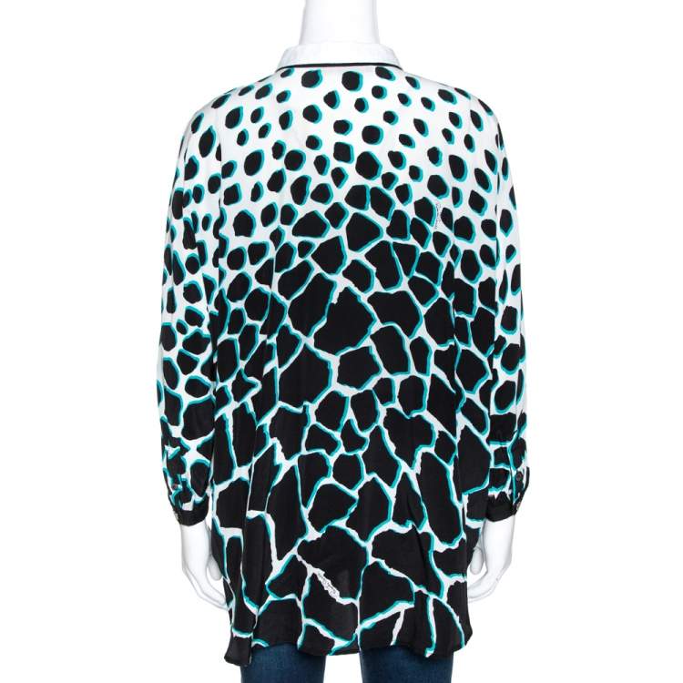 Pre Owned Roberto Cavalli Black Animal Print Silk Dolman Sleeve Shirt M