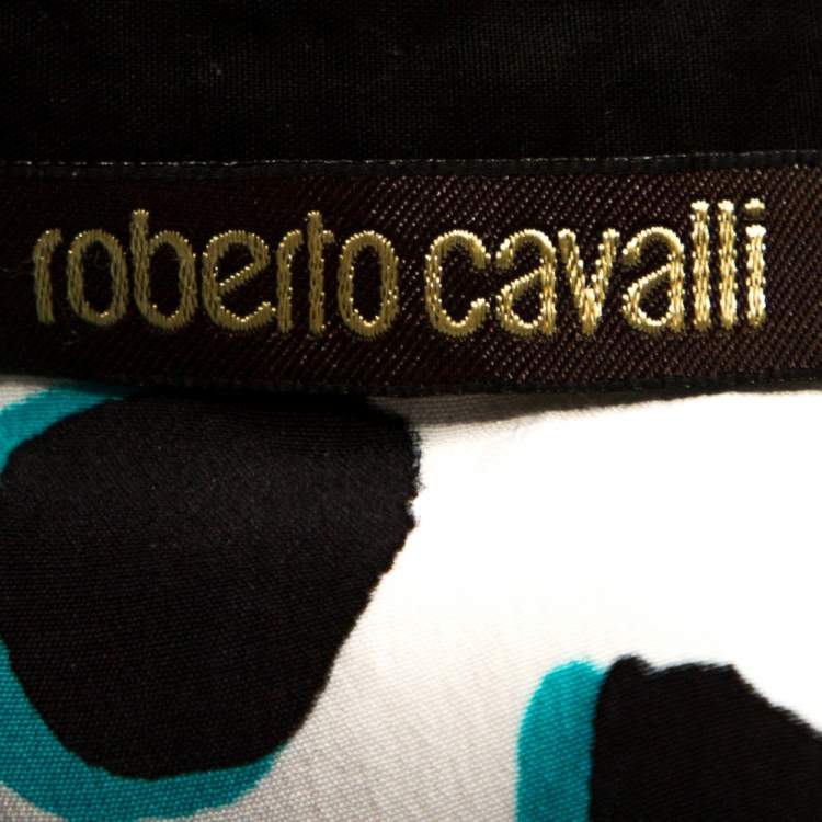 Pre Owned Roberto Cavalli Black Animal Print Silk Dolman Sleeve Shirt M