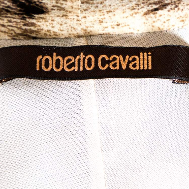 Pre Owned Roberto Cavalli Bicolor Printed Wool Neck Tie Detail Dress L