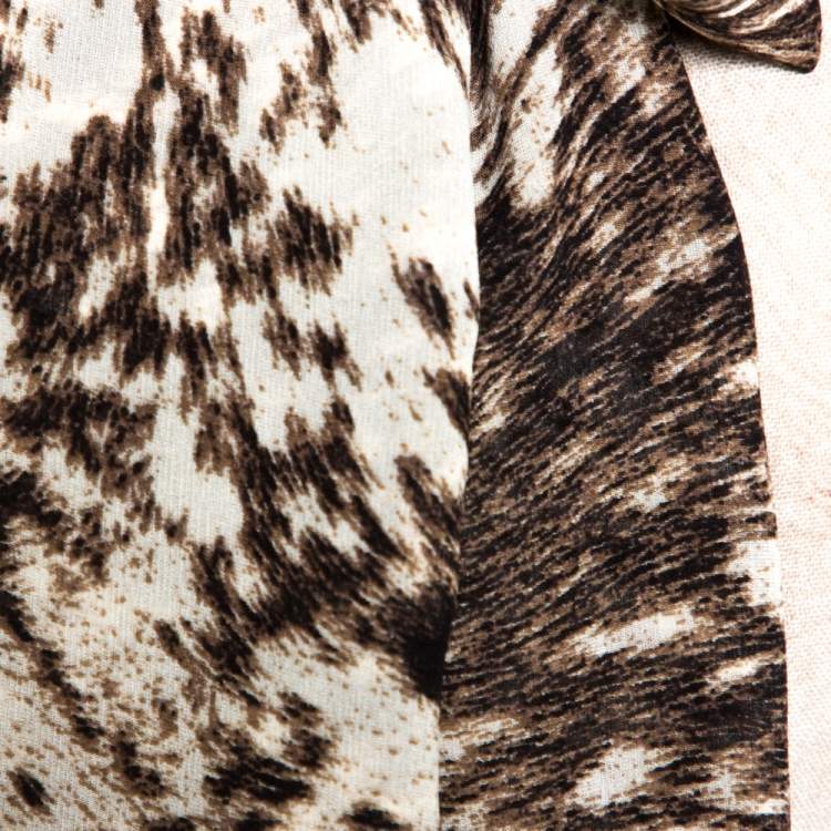 Pre Owned Roberto Cavalli Bicolor Printed Wool Neck Tie Detail Dress L