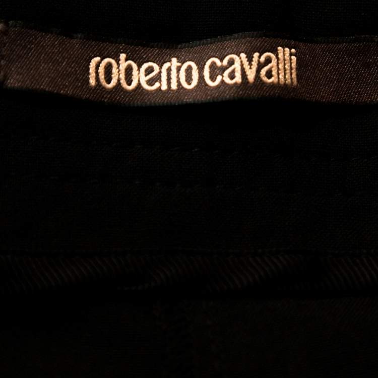 Pre Owned Roberto Cavalli Black Stretch Wool Tailored Flared Trousers M