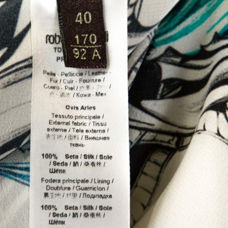 Pre Owned Roberto Cavalli White Printed Silk Laser Cut Detail Tunic Dress S