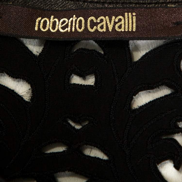 Pre Owned Roberto Cavalli White Printed Silk Laser Cut Detail Tunic Dress S