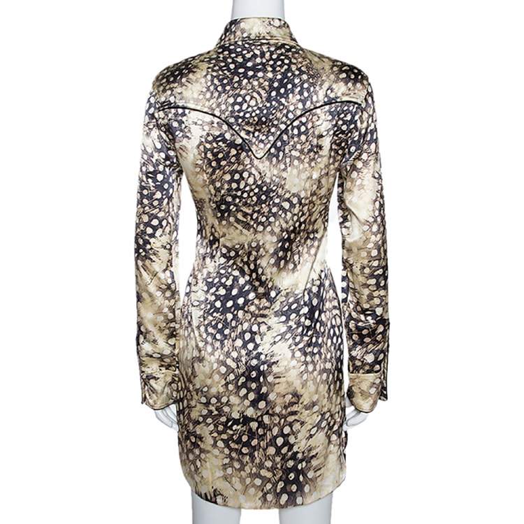 مملوكة مسبقًا Roberto Cavalli Bicolor Animal Print Silk Shirt Dress S