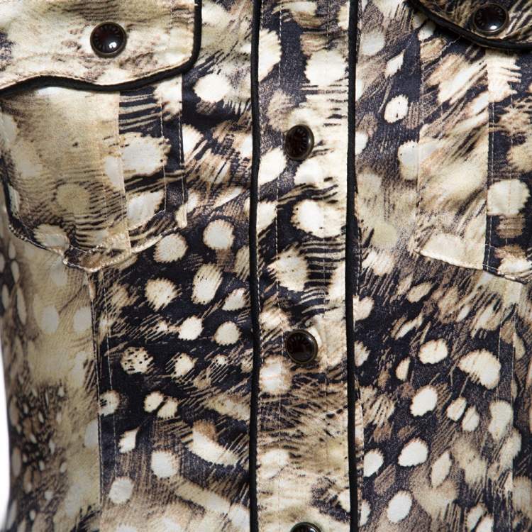 مملوكة مسبقًا Roberto Cavalli Bicolor Animal Print Silk Shirt Dress S