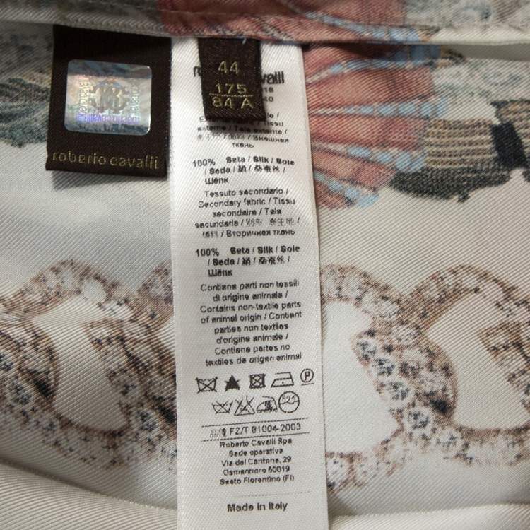 Pre Owned Roberto Cavalli Off White Printed Silk Button Front Long Skirt M