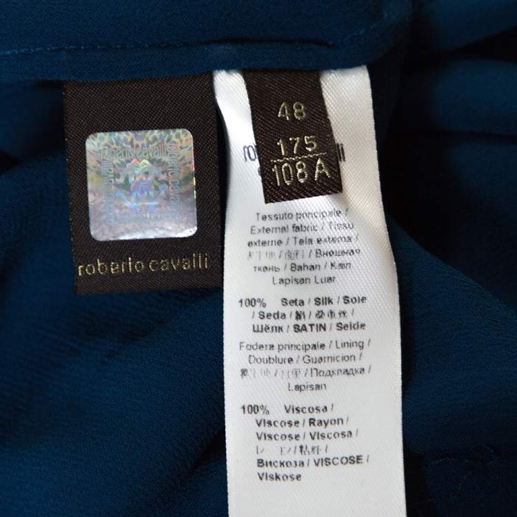 Pre Owned Roberto Cavalli Peacock Blue Silk Embellished Kaftan Dress L