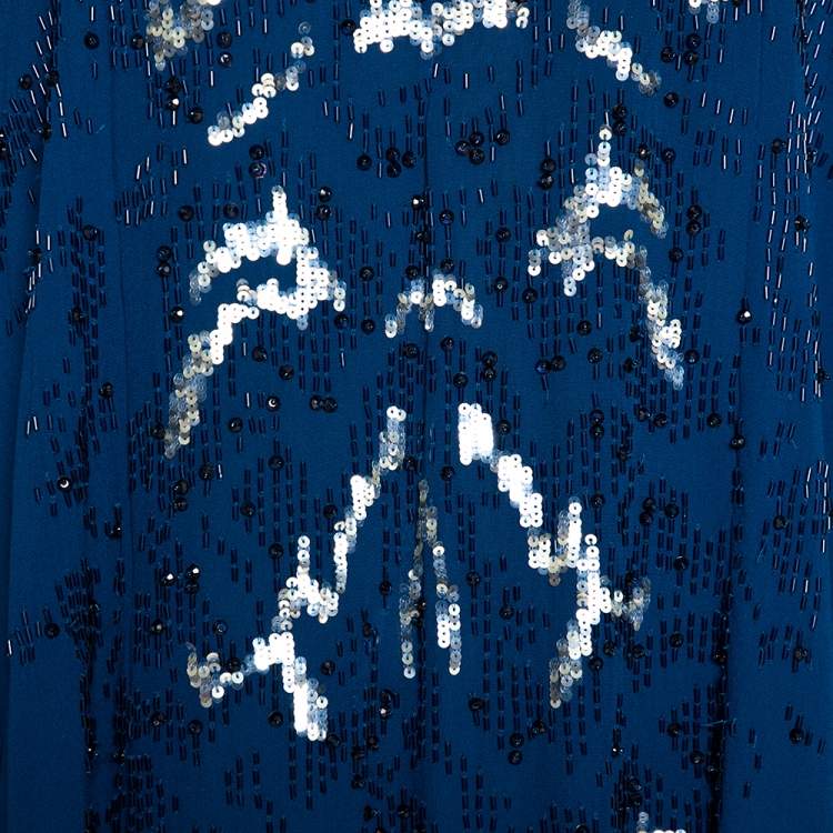 Pre Owned Roberto Cavalli Peacock Blue Silk Embellished Kaftan Dress L