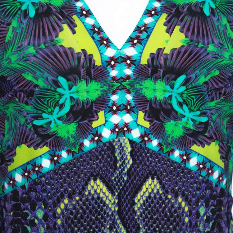 Pre Owned Roberto Cavalli Purple Snakeskin Print Stretch Jersey Maxi Dress L