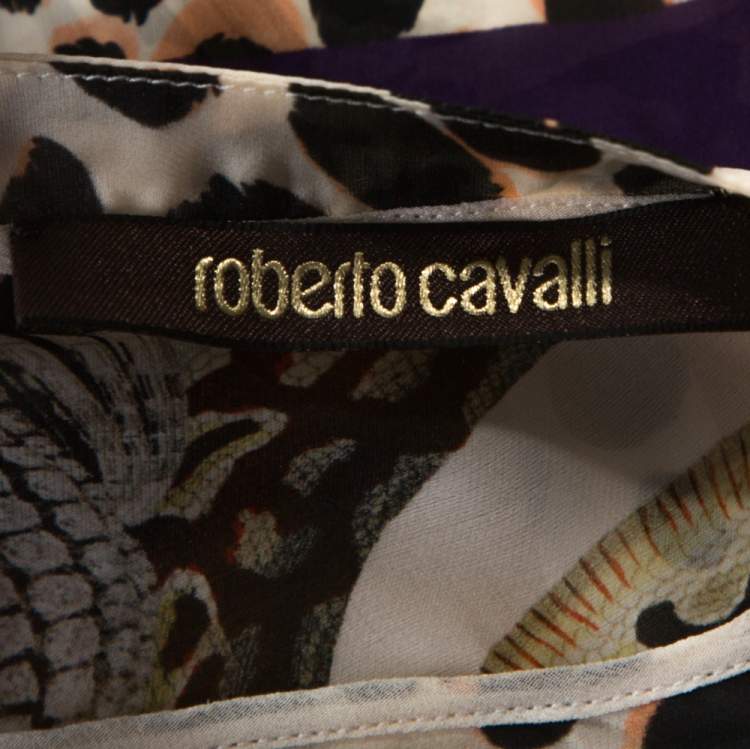 Pre Owned Roberto Cavalli Multicolor Hera Print Silk Belted Kaftan Top L