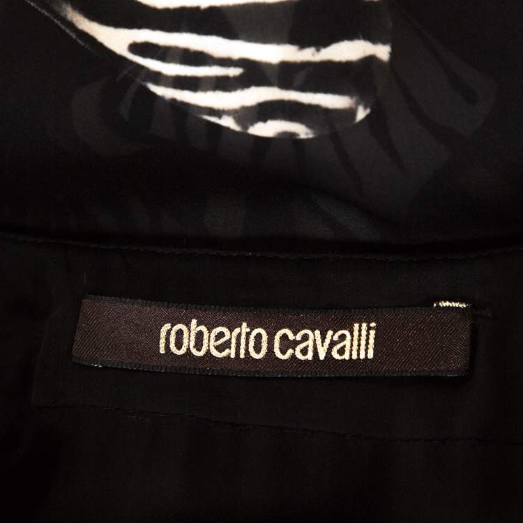 مملوكة مسبقًا Roberto Cavalli Black Animal Print Silk Embellished Neck Tie Back Blouse S