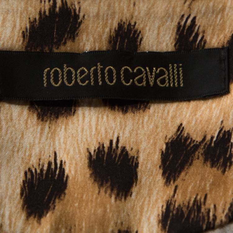 مملوكة مسبقًا Roberto Cavalli Brown Leopard Print Silk Long Sleeve Blouse M