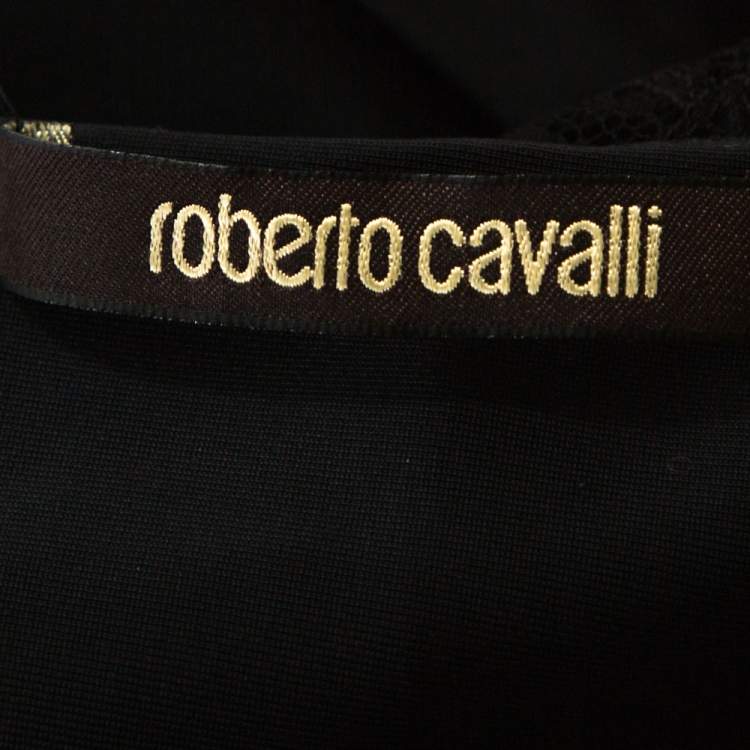 مملوكة مسبقًا Roberto Cavalli Purple Snakeskin Print Jersey Lace Insert Top L