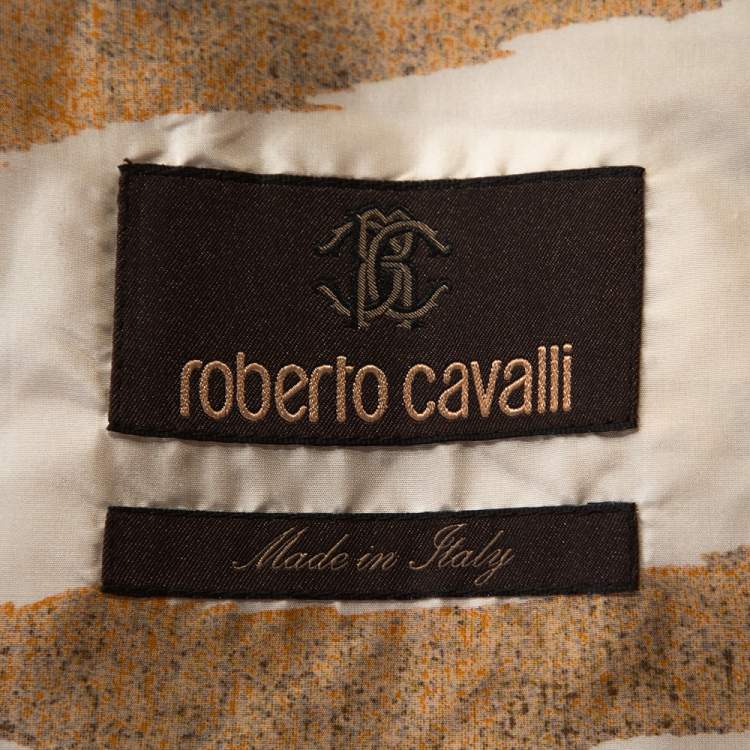 Pre Owned Roberto Cavalli Cream Zebra Print Silk Belted Coat M