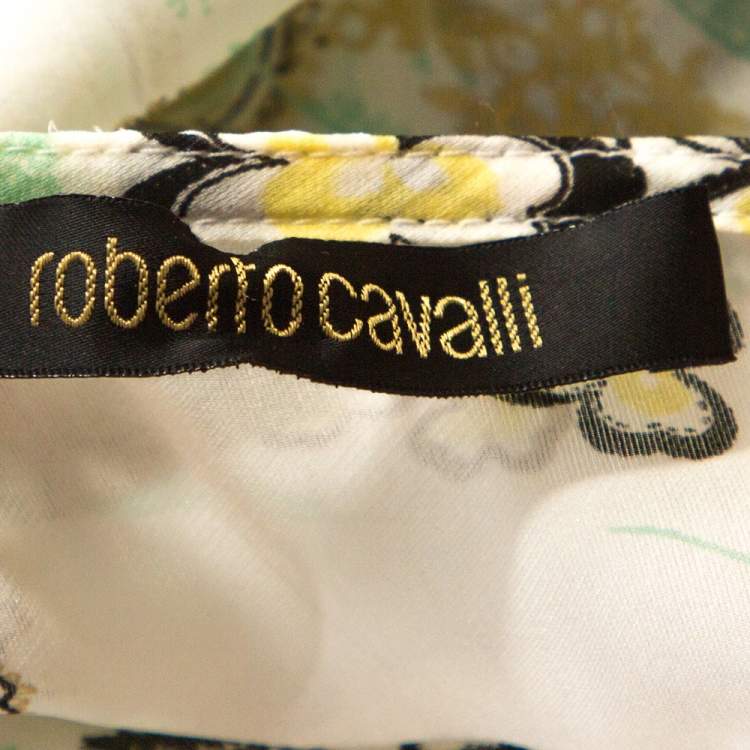 مملوكة مسبقًا Roberto Cavalli Off White Floral Shimmer Print Silk Slit Detail Kaftan L