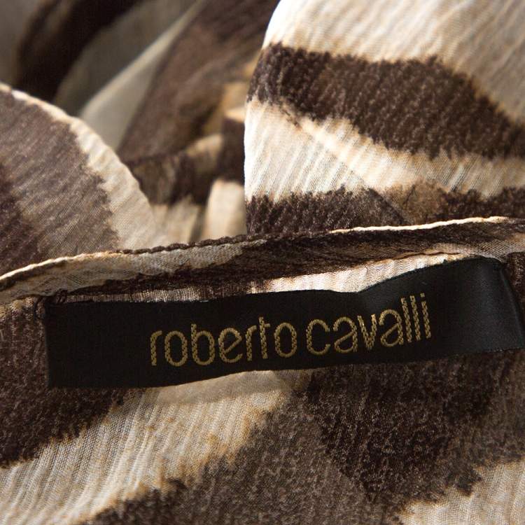 مملوكة مسبقًا Roberto Cavalli Brown Animal Print Silk Sheer Kaftan Top L