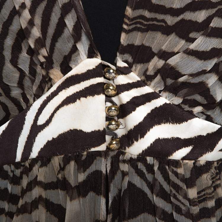 مملوكة مسبقًا Roberto Cavalli Brown Animal Print Silk Sheer Kaftan Top L