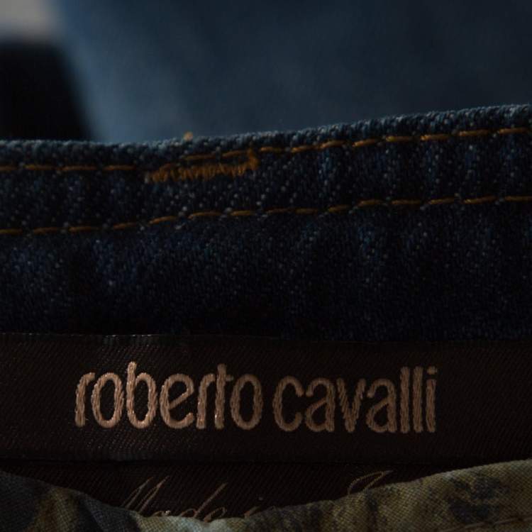 مملوكة مسبقًا Roberto Cavalli Dark Blue Denim Light Wash Flared Jeans M