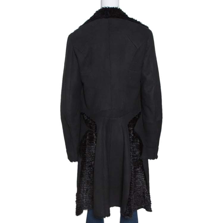 Pre Owned Roberto Cavalli Black Embellished Shearling Fur Lined Coat M