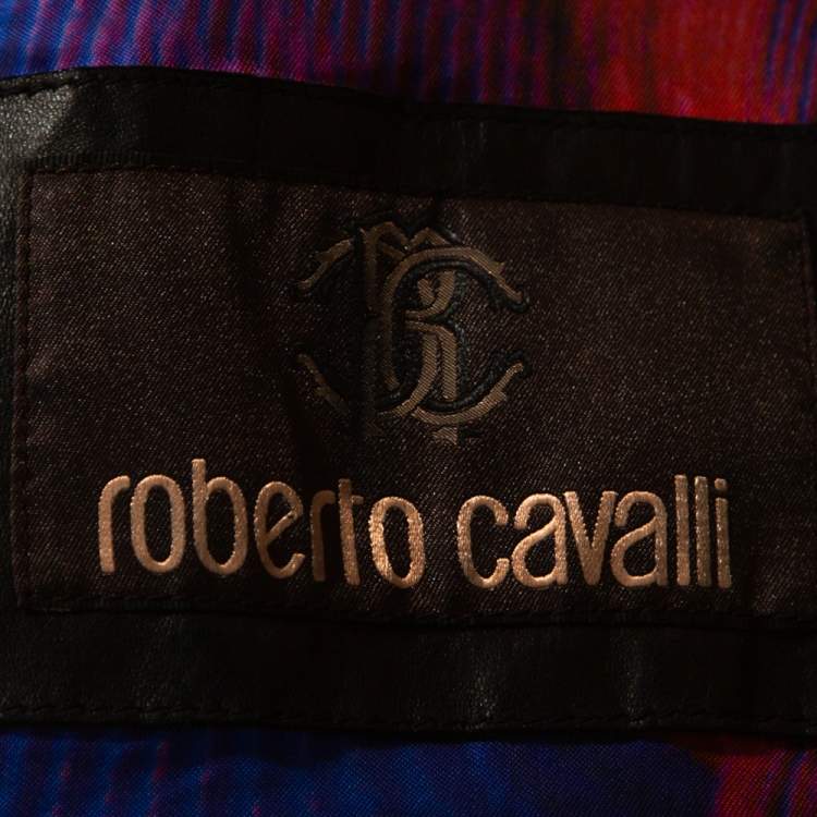 Pre Owned Roberto Cavalli Black Laser Cut Leather Jacket L