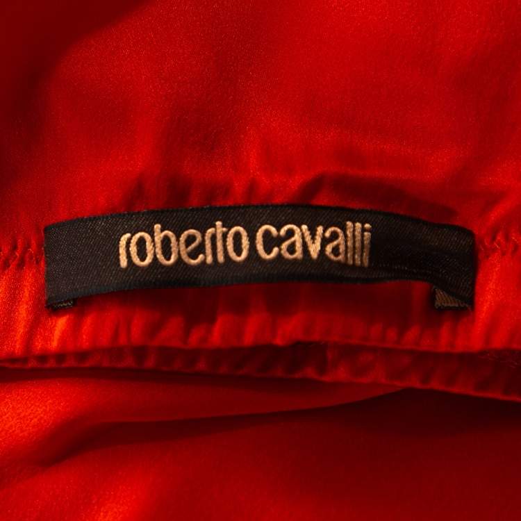مملوكة مسبقًا Roberto Cavalli Bright Orange Satin Silk Flared Maxi Skirt L