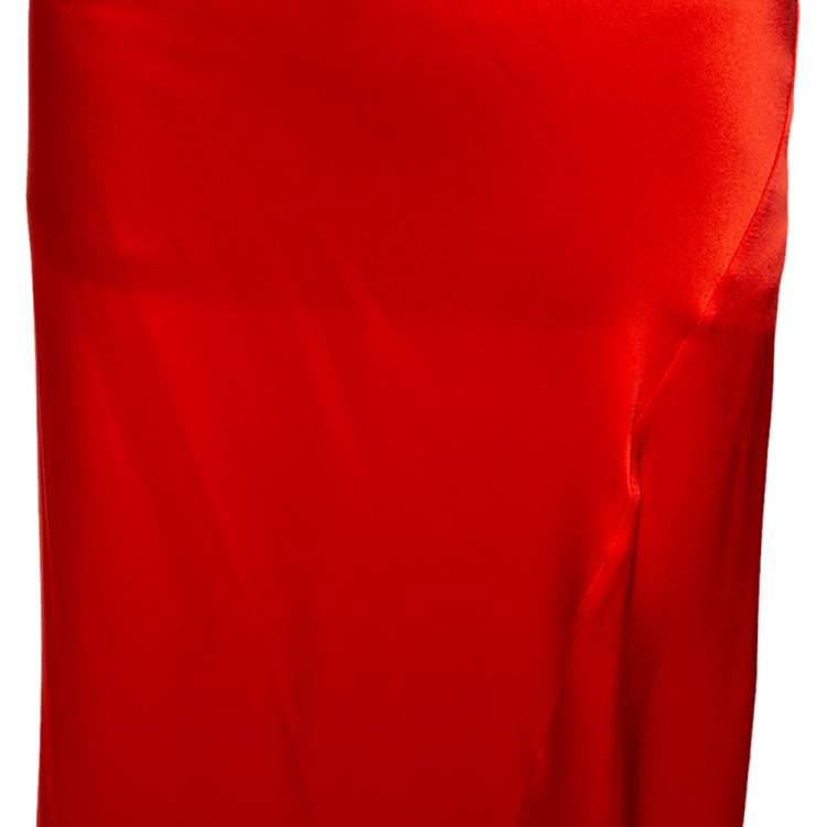مملوكة مسبقًا Roberto Cavalli Bright Orange Satin Silk Flared Maxi Skirt L