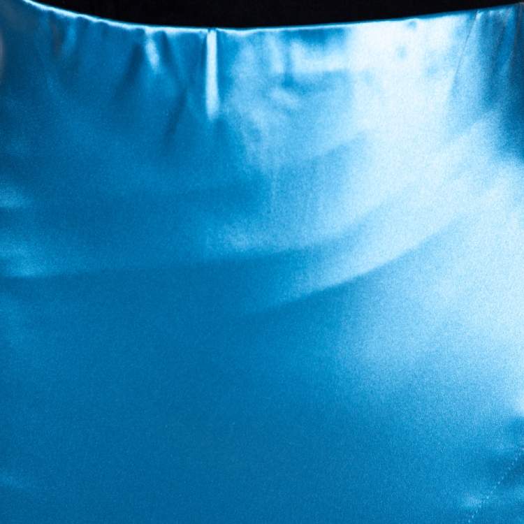 Pre Owned Roberto Cavalli Powder Blue Satin Silk Flared Maxi Skirt L