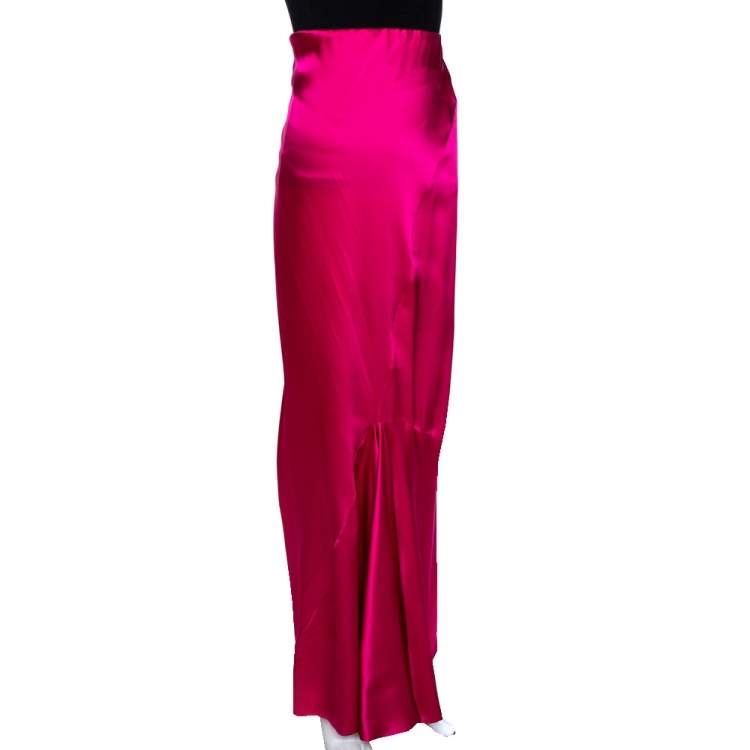 Pre Owned Roberto Cavalli Purple Satin Silk Flared Maxi Skirt L