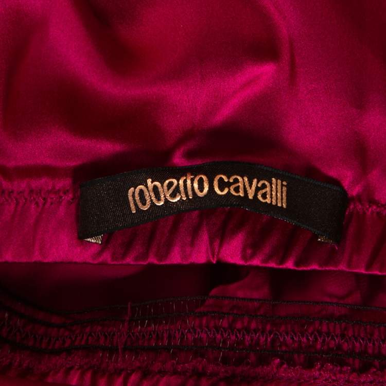 Pre Owned Roberto Cavalli Purple Satin Silk Flared Maxi Skirt L