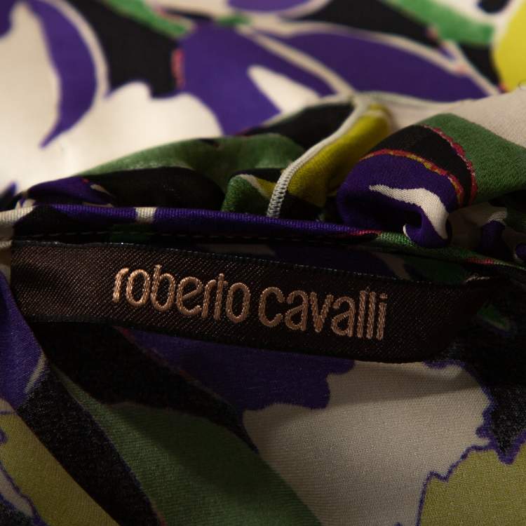 Pre Owned Roberto Cavalli Multicolor Tulip Printed Silk Ruffled Top M