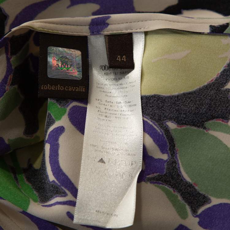 Pre Owned Roberto Cavalli Multicolor Tulip Printed Silk Ruffled Top M