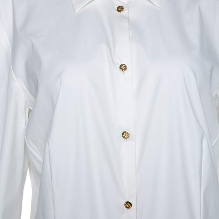 Pre Owned Roberto Cavalli Cream Stretch Cotton Contrast Floral Trim Shirt L 