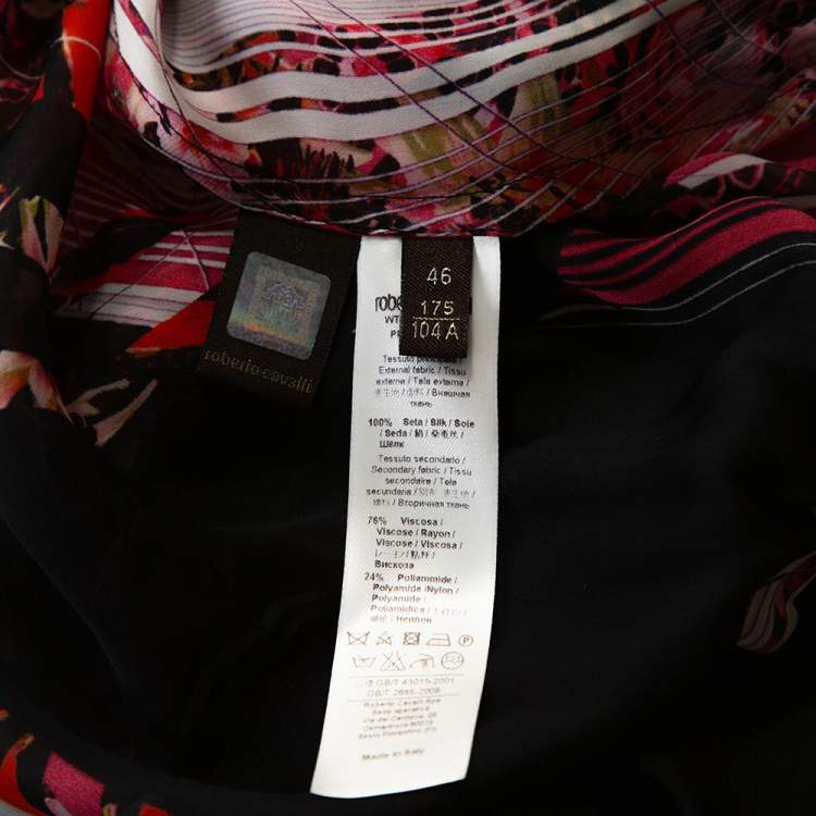 Pre Owned Roberto Cavalli Pink Silk & Contrast Knit Trim Printed Tunic L