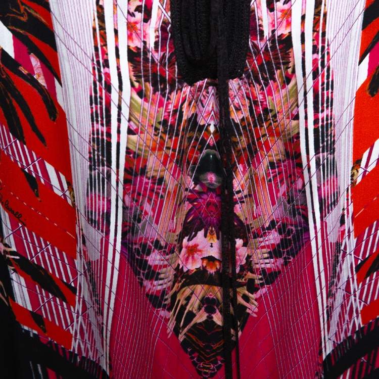 Pre Owned Roberto Cavalli Pink Silk & Contrast Knit Trim Printed Tunic L