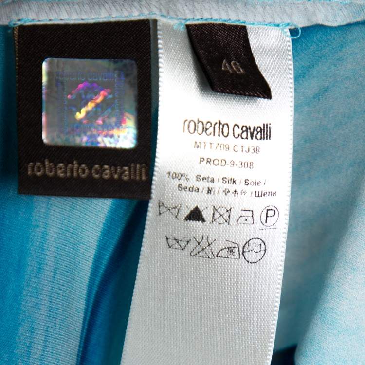 مملوكة مسبقًا Roberto Cavalli Blue Printed Silk Waist Tie Detail Kaftan Top L